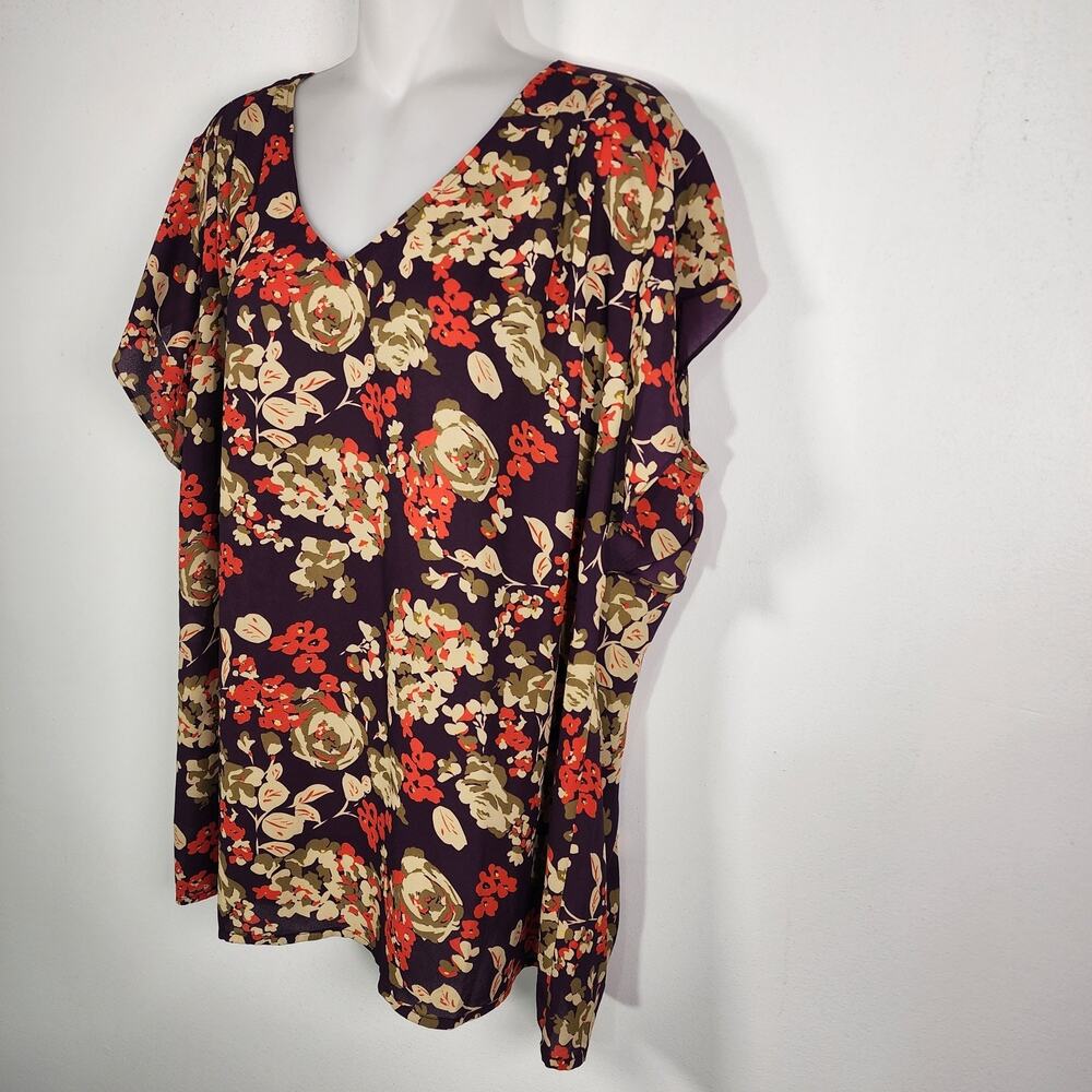Cabi Womens A La Mode Top XXL Multicolor Floral V Neck Flutter Sleeve Pleated - Picture 7 of 10